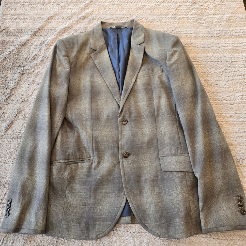 Armani Exchange Mens Grey Plaid Blazer Jacket 42 Reg A-Spring-2013 2-Button Coat